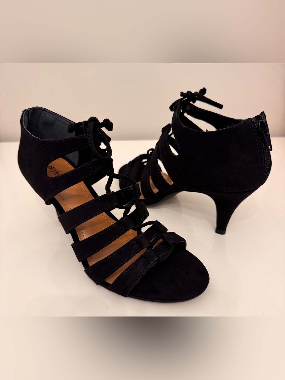Style & Co. Black Suede Strappy Lace-Up Heels